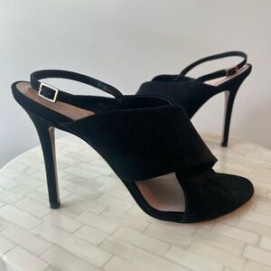 Kate Spade Womens Suede Pumps Crossband Slingback Stiletto Heel, Black, 8.5